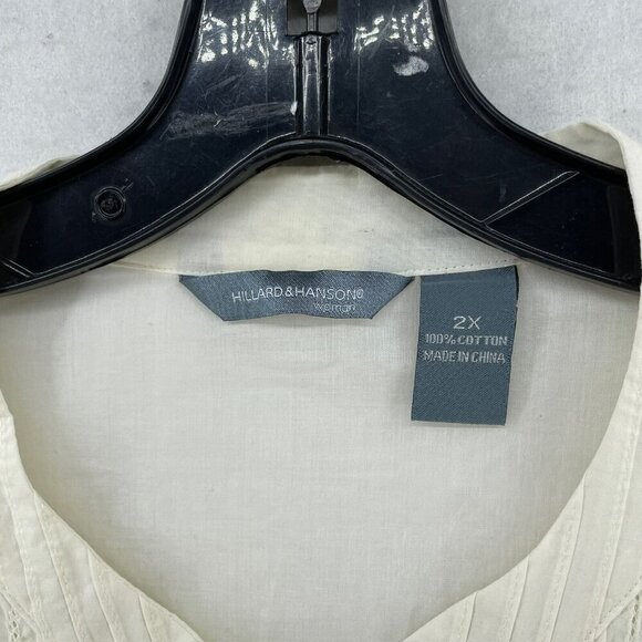 Hillard & Hanson Blouse Womens 2X Ivory White Embroidered Half Sleeve V Neck - Picture 9 of 10